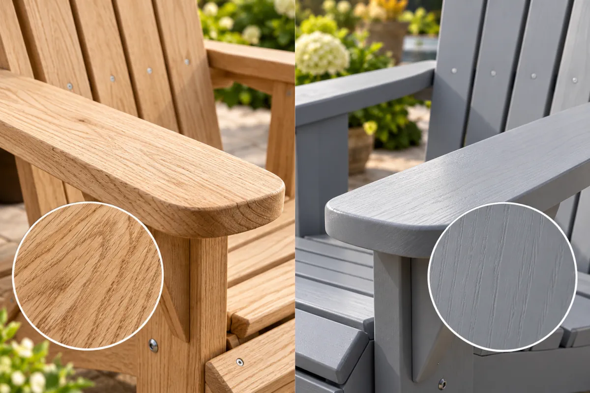 Oberflächen von unbehandelter Eiche und lackierter Esche bei Adirondack Chairs