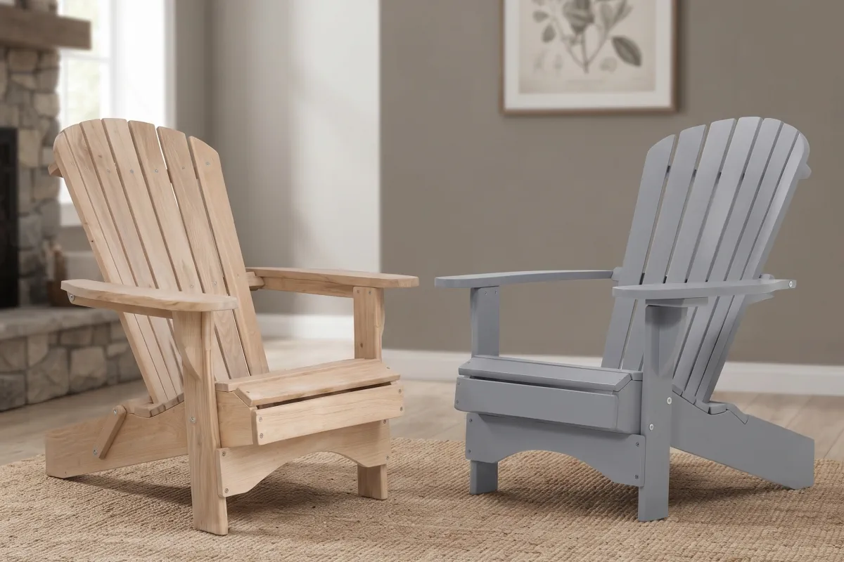 Adirondack Chair aus unbehandelter Eiche und lackierter Esche im Vergleich