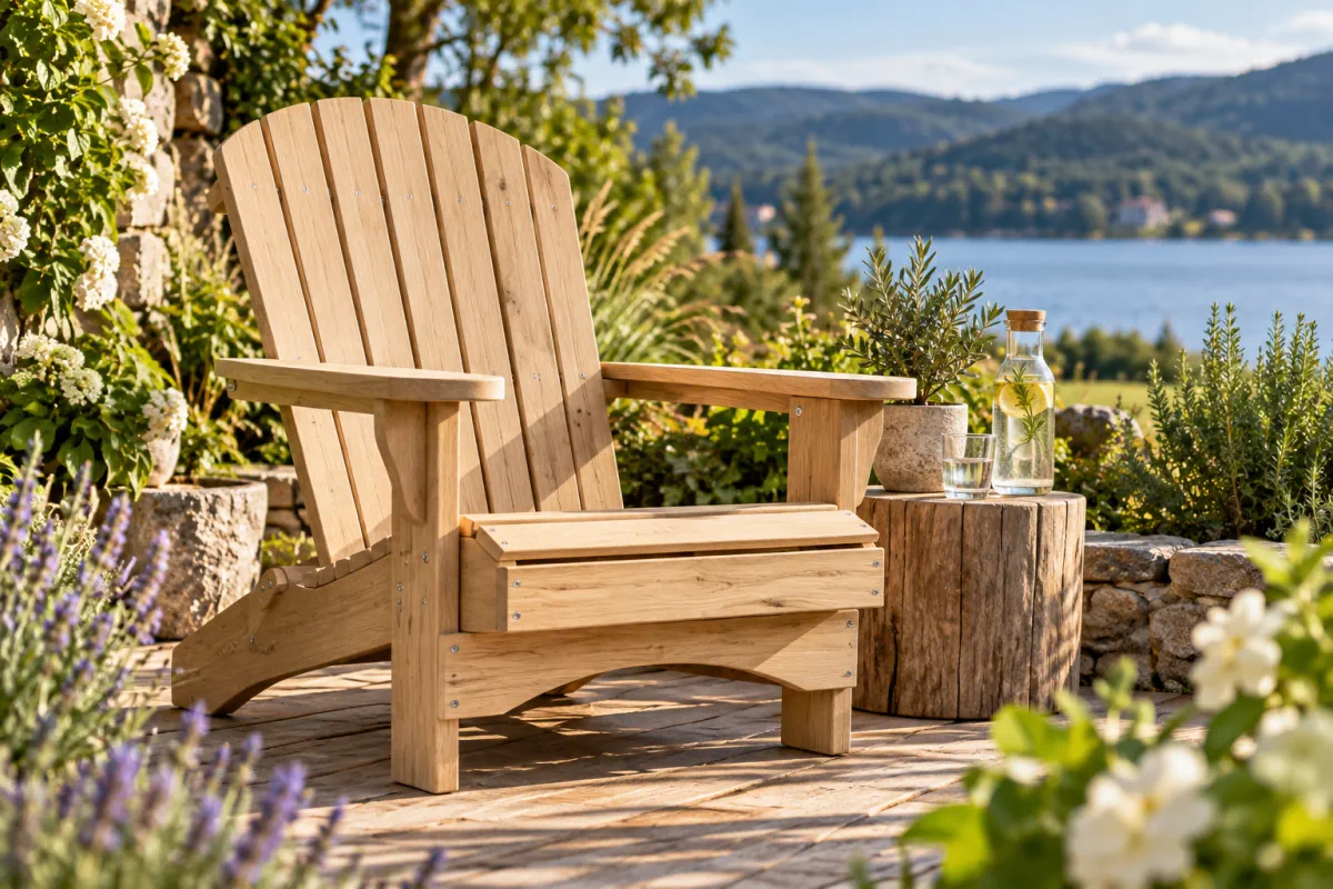 Adirondack Chair aus unbehandelter Eiche im Garten