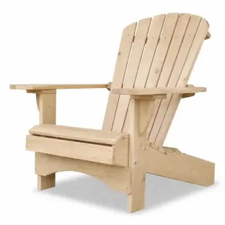 Infografik zu den Vorteilen des Adirondack Chairs: Massive heimische Eiche, wetterfest, langlebig und ergonomisches Design