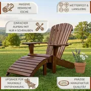 Infografik zu Gerundeter Footrest mit Nussbaumlasur: Massive heimische Esche, wetterfest, einfacher Aufbau